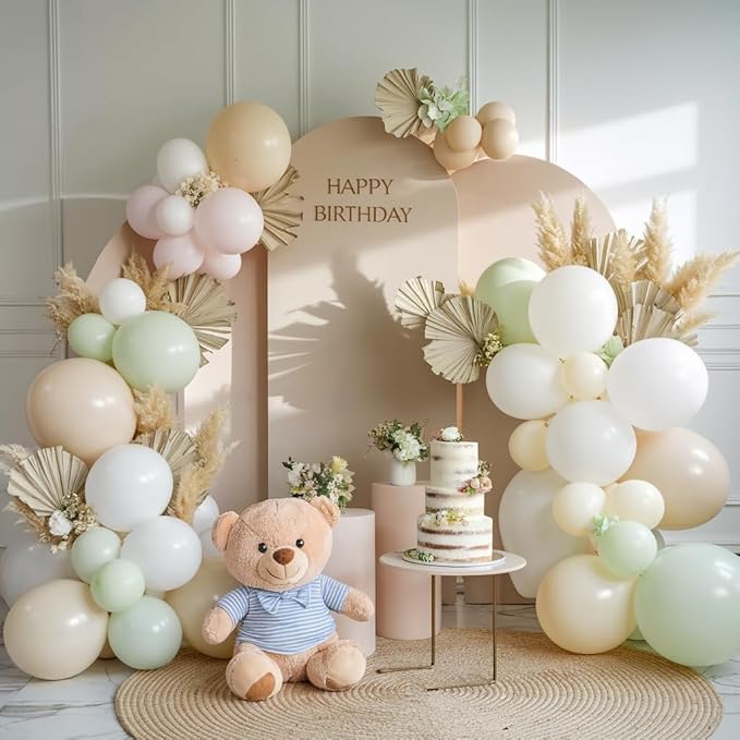 Dusty Green Nude Balloon Arch Kit, Double Stuffed Blush Brown Cream Sand White Balloon Garland Neutral Apricot Matte Latex Balloons for Baby Shower Wedding Birthday Gender Reveal Party Decoration