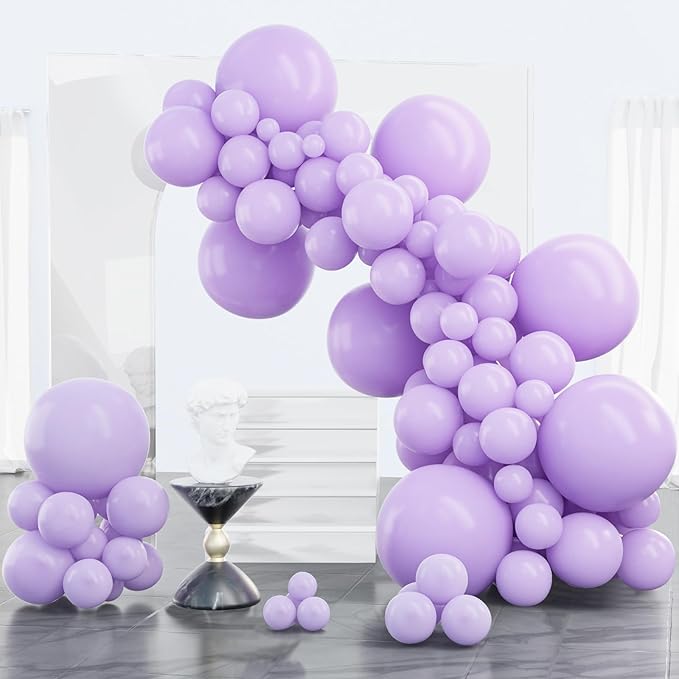PartyWoo Pastel Purple Balloons 100 pcs Different Sizes Pack of 18 12 10 5 Inch Light Pastel Purple Lavender Lilac Balloon Arch Kit Garland for Baby Shower Birthday Party Decorations Purple-Q10