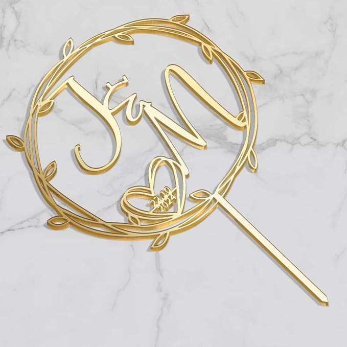 Personalized Initials Wedding Cake Topper in Acrylic Custom Wedding Anniversary Date Cake Topper Cake Decoration (Design 06)