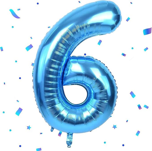 40 inch Blue Number Balloon Giant Foil Helium Balloons Blue Number 6 Balloon for 6th Birthday Party Decorations