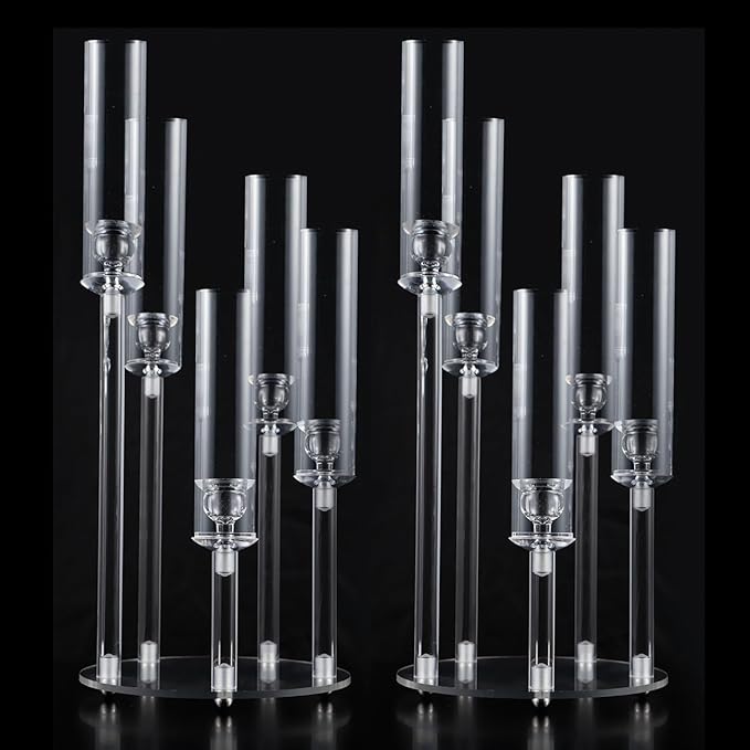 2PCS Acrylic Candelabra Centerpiece for Table,5 Arm Clear Candle Stick Holders Wedding Centerpiece Stands for Party Baby Shower Home Decor Fit 0.8 LED Candle candelabros para centros de mesa
