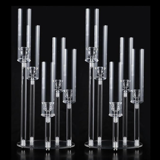 2PCS Acrylic Candelabra Centerpiece for Table,5 Arm Clear Candle Stick Holders Wedding Centerpiece Stands for Party Baby Shower Home Decor Fit 0.8 LED Candle candelabros para centros de mesa