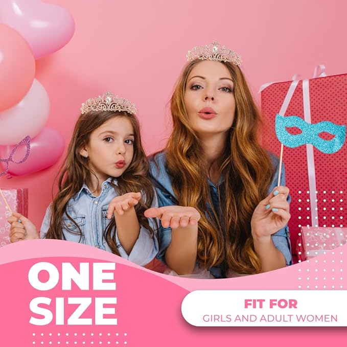 Birthday Tiara and Crown with Sash for Women, Hair Accessories for Wedding Party Costume (C- Rose)