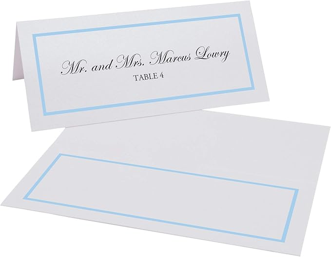 Single Line Border Printable Place Cards, Light Blue (Choose Color), Set of 150 (25 Sheets), Laser & Inkjet Printers - Wedding, Party, Dinner, and Special Events