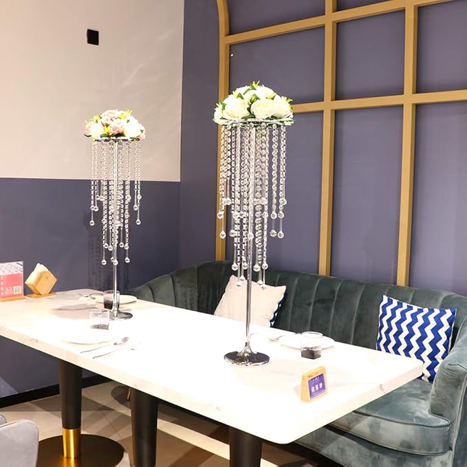 Artificial Roses Flowers - 2 Pack Faux Flower Balls Fake Flower 15 Heads Plastic Roses with Base Perfect for Wedding Bouquets Party Table Décor Home Decoration Bouquet for Wedding Centerpieces（White）