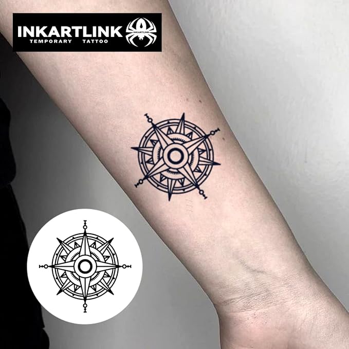 INKARTLINK 3 Sheets Small Semi Permanent Tattoos, temporary tattoos, adult art designs, waterproof, realistic, no adhesive, no reflective, Lasts 1-2 weeks (Wayfarer's Compass)