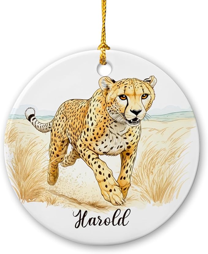 Cheetah Wild Animal Ornament, Customized Cheetah Christmas Ceramic Ornament with Name, Gift for Him Her Animal Enthusiasts, Wildlife Xmas Decor, Safari Keepsake, Personalized Cheetahs Ornaments