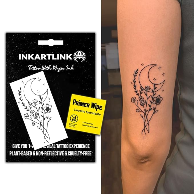INKARTLINK Women's Semi-Permanent Floral Temporary Tattoos - Adult Art Design, Cruelty-Free, Waterproof, Non-Reflective (Flowers Lines)