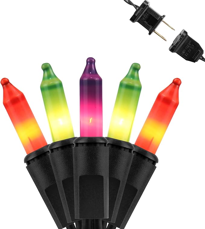 Halloween Purple Orange & Green String Lights – 100 Count Mini Incandescent, 26.5ft Black Wire, UL Listed, Connectable up to 125ft, Spooky Christmas Lights for Indoor & Outdoor Decor