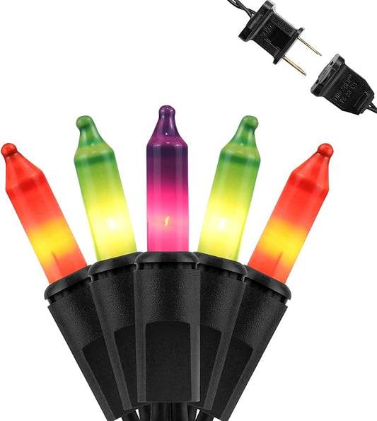 Halloween Purple Orange & Green String Lights – 100 Count Mini Incandescent, 26.5ft Black Wire, UL Listed, Connectable up to 125ft, Spooky Christmas Lights for Indoor & Outdoor Decor
