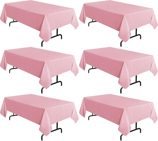 sancua 6 Pack Pink Tablecloth 60 x 102 Inch, Rectangle Table Cloth for 6 Feet Tables - Stain and Wrinkle Resistant Washable Polyester Table Cover for Dining Tables, Christmas Buffet Parties