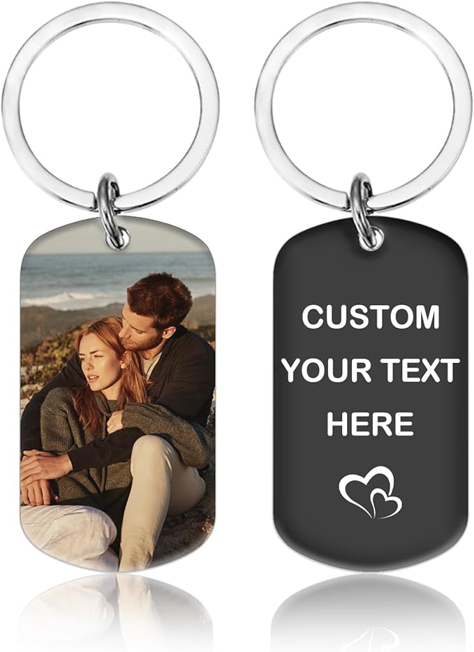 Custom Keychain with Picture Double Side Personalized Engraving Photo LOGO Text Customized Gifts for Boyfriend Men Women