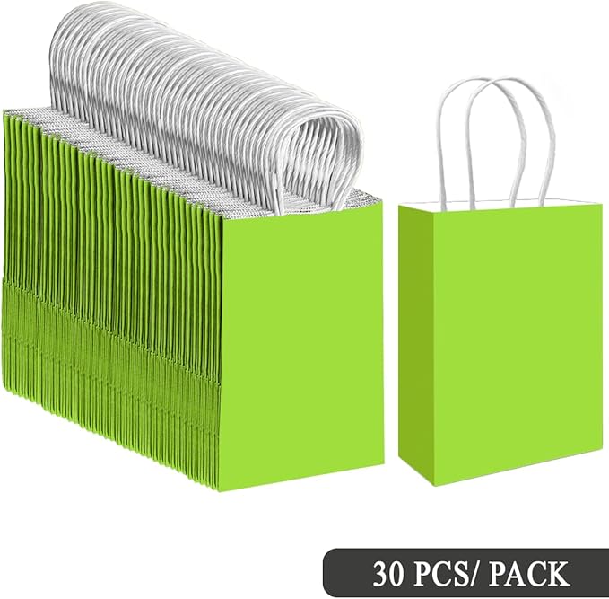 qiqee 30PCS Medium Gift Bag with Handles Bulk 11"x5"x8" Gift Bags Plum Green Bags Multiple Uses (Medium Size)