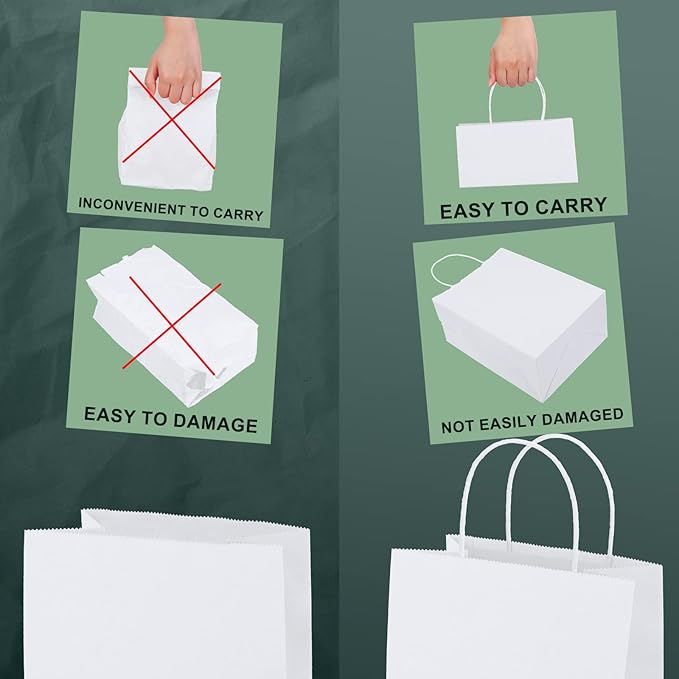 METRONIC Gift Bags 10x5x13'' 100Pcs White Paper Bags with Handles Bulk, Kraft Paper Bag for Small Business, Birthday Wedding Party Favor Bag, Christmas Gift bags, Retail shopping Bags