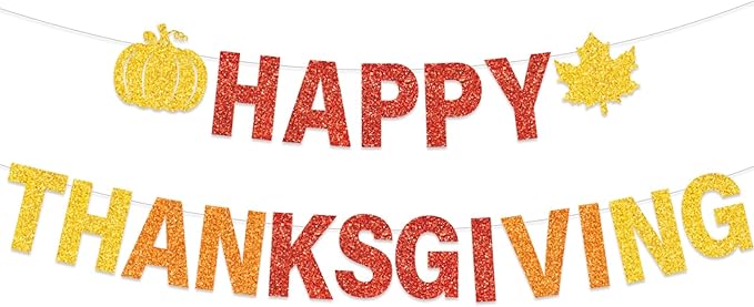Happy Thanksgiving Decorations Orange Fall Banner Hanging Streamer Autumn Harvest Theme Party Decor for Mantle Fireplace
