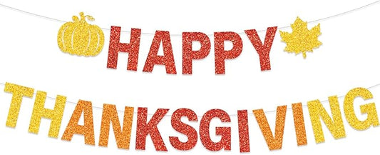 Happy Thanksgiving Decorations Orange Fall Banner Hanging Streamer Autumn Harvest Theme Party Decor for Mantle Fireplace