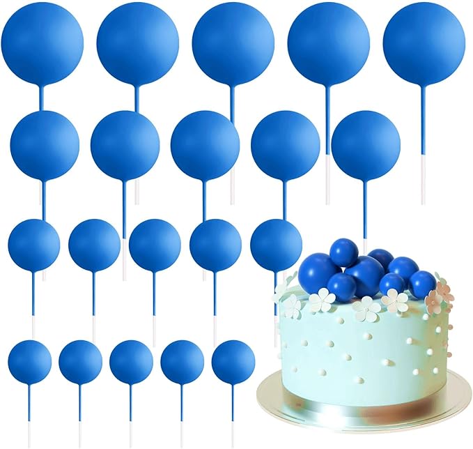 ASTARON 20 Pcs Ball Cake Topper Decorations Mini Balloons Cake Topper Sticks Royal Blue Balls Cake Picks for Graduation Wedding Birthday Cake Decorations