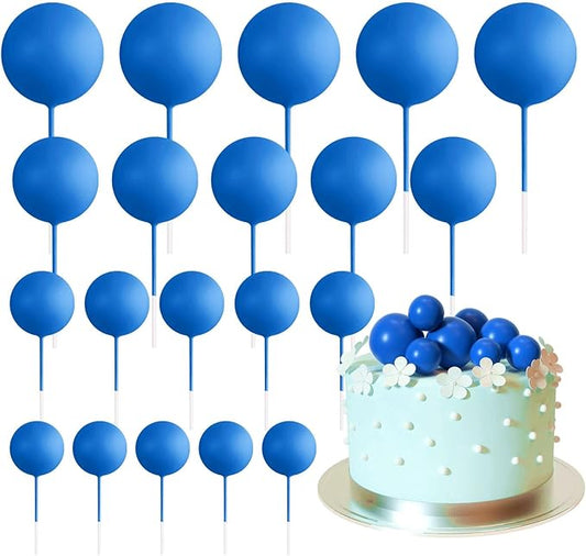 ASTARON 20 Pcs Ball Cake Topper Decorations Mini Balloons Cake Topper Sticks Royal Blue Balls Cake Picks for Graduation Wedding Birthday Cake Decorations