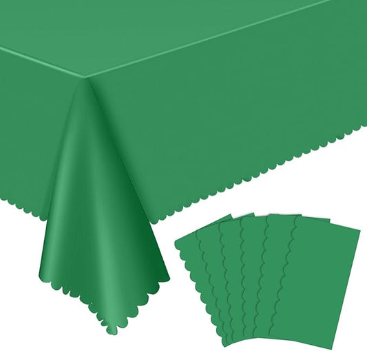 6 Pack Green Plastic Tablecloth, 54 x 108 inch Christmas Scalloped Tablecloths Disposable Green Table Cloth for RectangleTables,Waterproof Table Cover for Christmas Birthday Anniversary Party