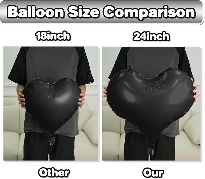 Black Heart Balloons,24Inch Large Black Heart Foil Balloons for Valentine's Day Birthday Wedding Baby Shower Anniversary Party Decorations