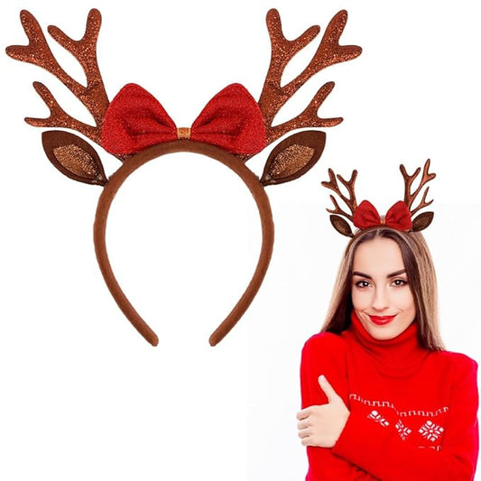 TODDER Brown Christmas Headband, Reindeer Antlers Ears Headband for Adults and Kids, Christmas Hair Accessories Deer Antlers Costumes for Themed Parties and Cosplay