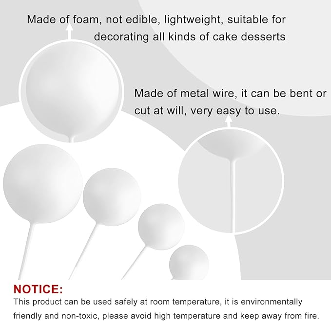 ASTARON 20 Pcs Ball Cake Topper Decorations Mini Balloons Cake Topper Sticks White Balls Cake Picks Cake Topper Balls Cake Decorations for Wedding Birthday Cake Decorations