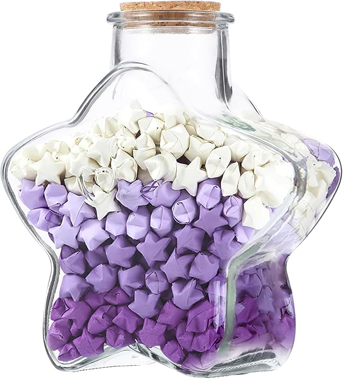 Zerodeko Star Glass Bottles with Cork – Mini Wishing Bottles with 540 Origami Stars & Paper Strips, Message Jar Kit for DIY Christmas Presents, Holiday Party Favors, and Wedding Decorations