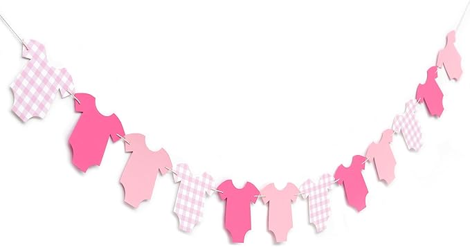 Pink Bodysuit Banner - Baby Shower Decoration Pink Gingham Banner,Shower Gingham Bunting Decor (pink)
