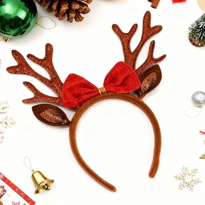 TODDER Brown Christmas Headband, Reindeer Antlers Ears Headband for Adults and Kids, Christmas Hair Accessories Deer Antlers Costumes for Themed Parties and Cosplay