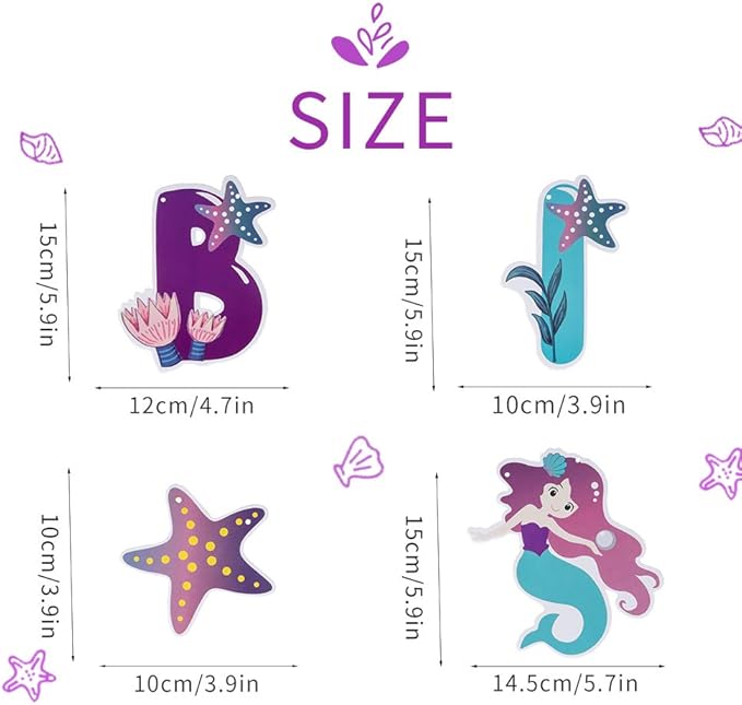 SUNBEAUTY Mermaid Happy Birthday Banner Little Mermaid Theme Birthday Decorations for Girls Ocean Theme Party Supplies for Baby Shower | Pre-Strung