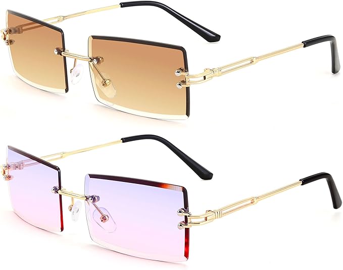 FEISEDY Vintage Rimless Sunglasses Rectangle Frameless Candy Color Glasses Women Men B2642