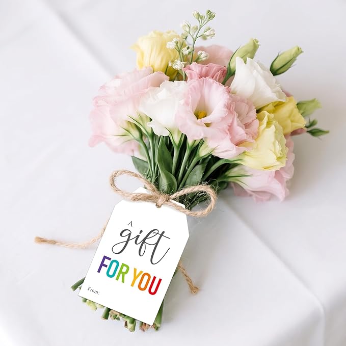G2PLUS 50Pcs A Gift for You Tags - 3.3x2.2 in White Paper Name Tags with String, Gift Wrapping Hangtag for Wedding Baby Shower Birthday Christmas