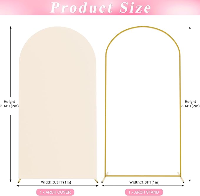 Wokceer 6.6 FT Wedding Arch Backdrop Stand and Arch Cover, Metal Arch Stand with Arch Stand Cover for Birthday Party Wedding Ceremony Bridal Baby Shower Event Decor