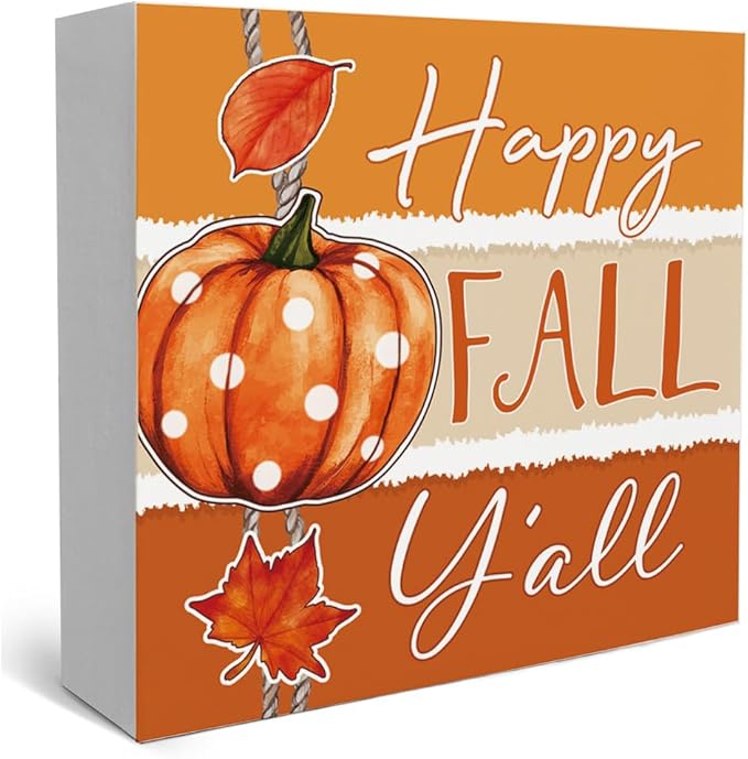 Fall Theme Sign Retro Farmhouse Fall Artwork Decor Autumn Harvest Thanksgiving Wooden Sign, Rustic Wood Maples Decorations for Indoor Outdoor Home Office Supplies (Happy Fall Y'all)
