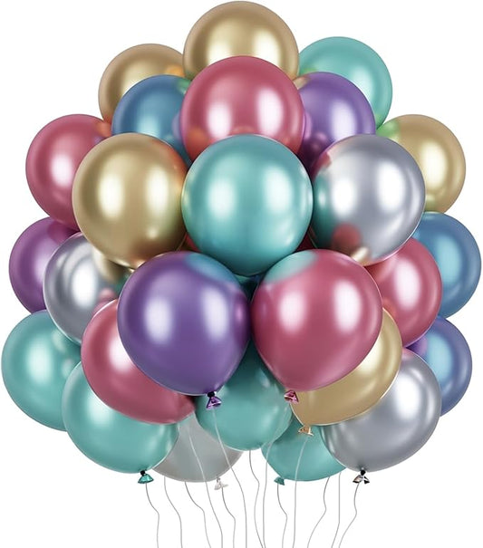 Chrome Metallic Balloons 66 Pack, 12 Inch Shiny Latex Helium Party Balloons Garland Kit with Assorted Colors for Birthdays Weddings Baby Showers Graduation Arch Decorations