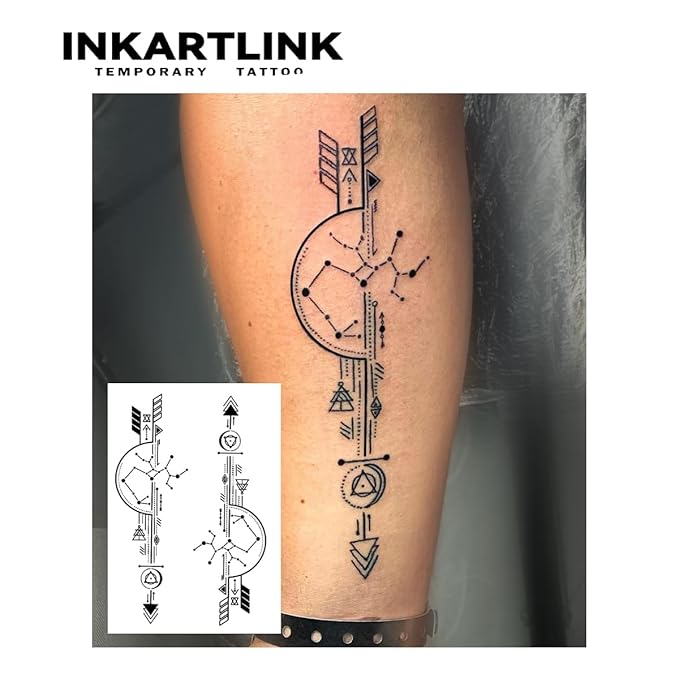 INKARTLINK Tattoo Tech,2 Sheets Extra-Large Semi Permanent Tattoo,Adult Art Design Temporary Tattoos, Lasts 1-2 Weeks, Waterproof, Realistic Look,(Minimalist Mechanical Lines Design)