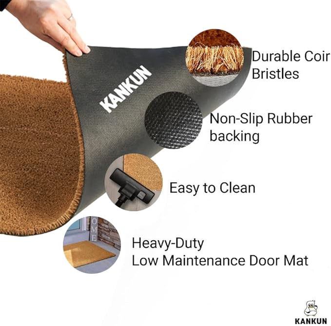 KANKUN Halloween Coco Coir Door Mat with Heavy Duty Backing, Welcome Doormat (17" x 30"), Doormat Entrance (Welcome1 - Halloween)