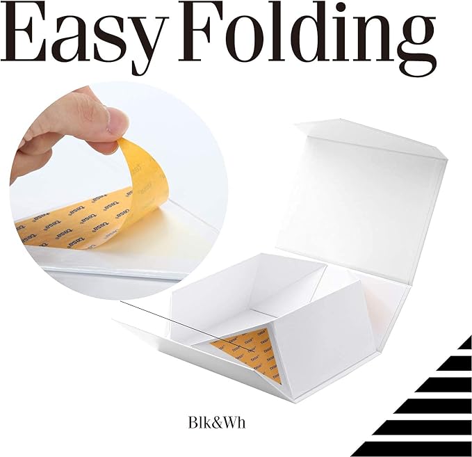 BLK&WH Gift Box 9x6.5x3.8 Inches, White Gift Box, Bridesmaid Proposal Box, Collapsible Box with Magnetic Closure Lid for Gift Packaging (Glossy White)