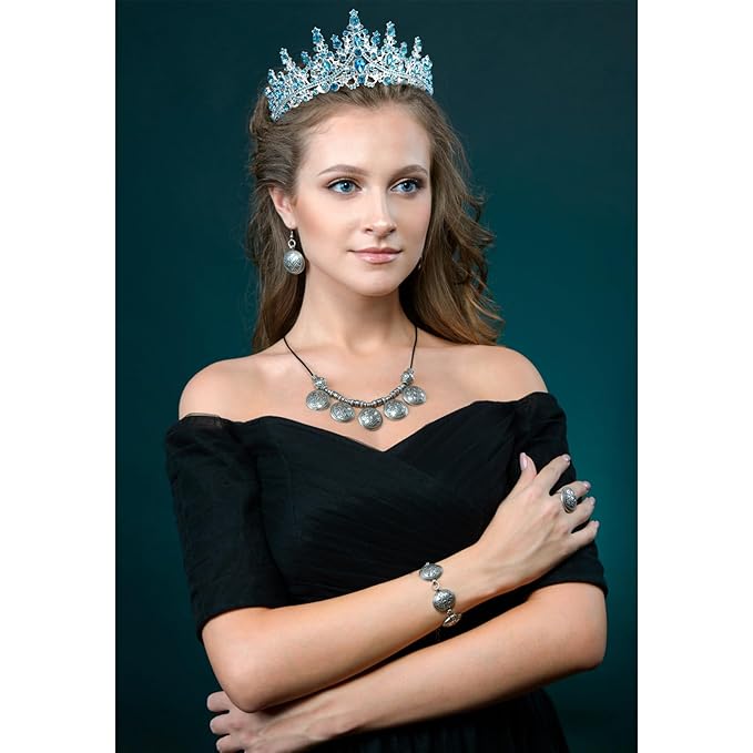 VELSCRUN Birthday Queen Tiara Crowns for Women Girls Blue Crystal Birthday Queen Headband Sash Elegant Princess Crown Happy Birth Party Decorations Mom Sisters Birth Gift Hair Accessories