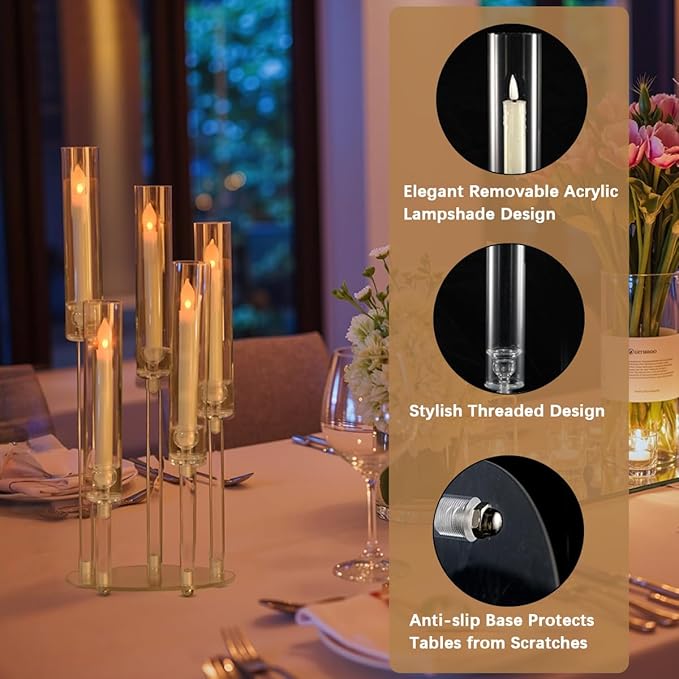 5 Arm Acrylic Clear Candelabra Centerpiece for Wedding, Acrylic Candle Stick Holders Candelabra Centerpieces for Tables,Party,Brithday,Baby Shower candelabros para centros de mesa（22Inches）