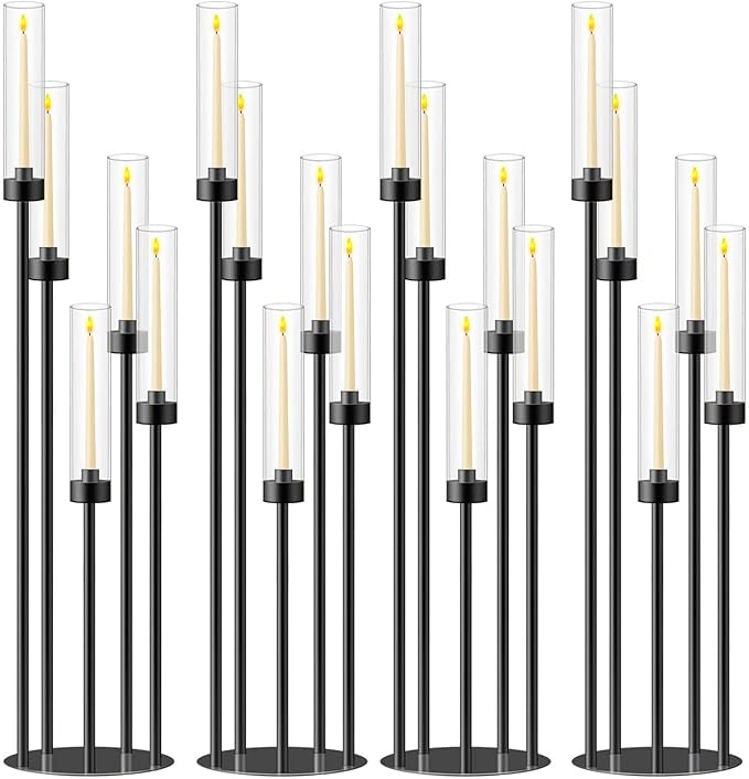 42.5inch 4pcs Black Candelabra Centerpieces for Tables 5 Arms Wedding centerpieces for Decorations
