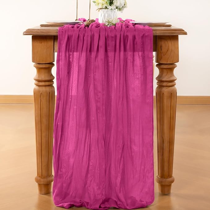 Fuschia Table Runner Cheesecloth Table Runner 14FT Farmhouse Table Runners 160 Inches Fall Table Decor Dining Room Centerpiece Wedding Boho Baby Shower Birthday
