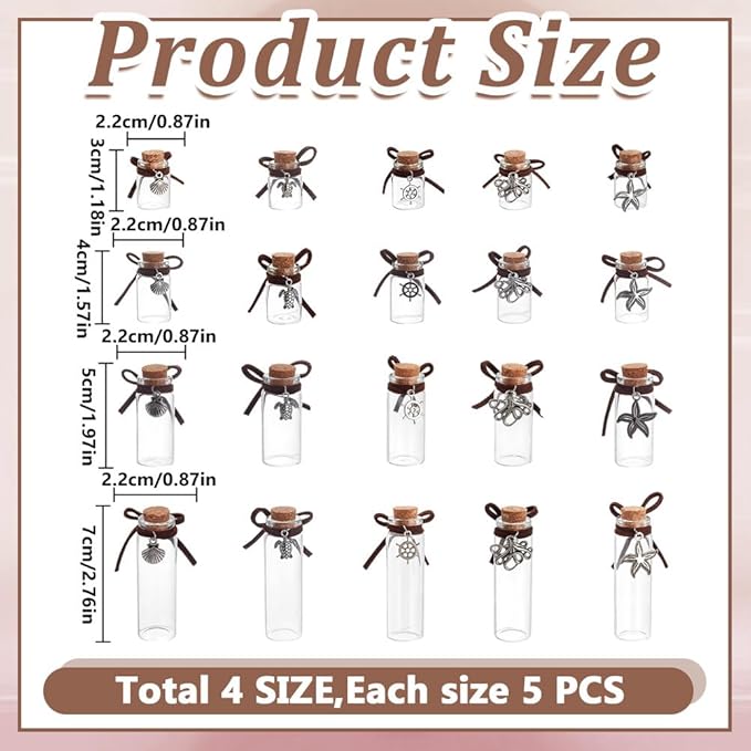20Pcs Pet Fur Memorial Jar 20 Styles Sea Animals Theme Vial with Alloy Pendants Transparent Glass Empty Bottles for Ashes Or Hair Dog Or Cat Keepsake Pet Memorialize Gift