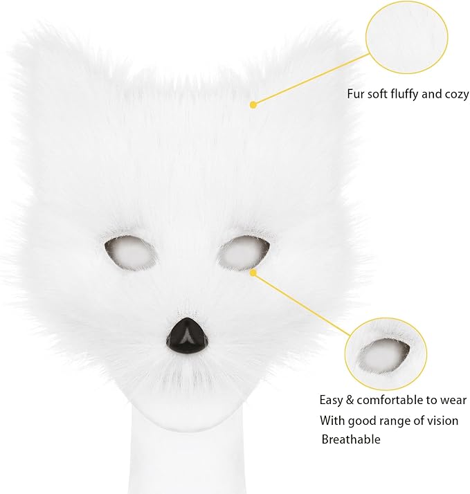 Adolala Faux Fur Fox Tail Cat Wolf Set Plush Mask Fluffy Paw Gloves Halloween Christmas Party for Women