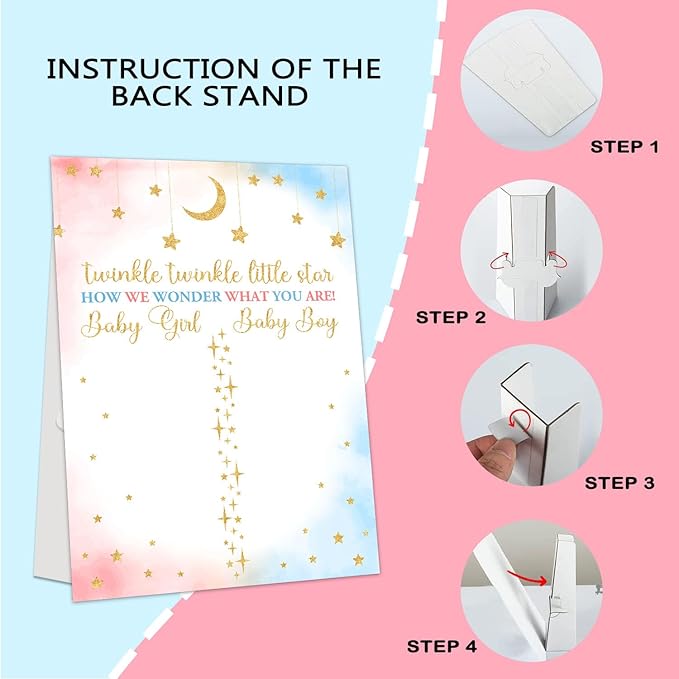 Gender Reveal Party Games, Twinkle Little Star Theme Baby Gender Reveal Voting Board Sign, 48 Boy Girl Voting Stickers, He or She, Baby Gender Reveal Party Decorations Games for Boy or Girl Shower
