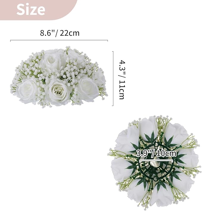 NUPTIO Babys Breath Artificial Flowers: 10 Pcs 8.6 inch Diameter White Rose Ball Fake Arrangement Bouquet for Wedding Centerpiece Event Party Tables Decorations