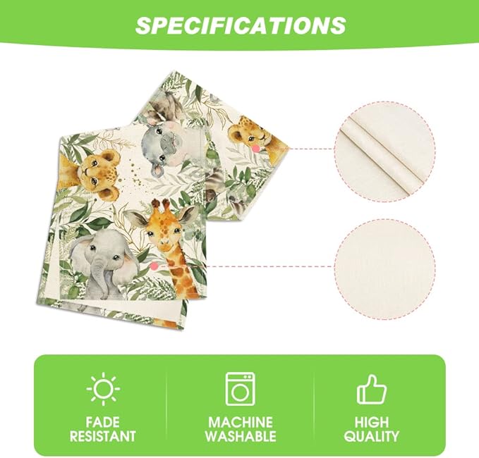 Artoid Mode Animals Elephant Giraffe Baby Shower Table Runner, Seasonal Spring Summer Kitchen Dining Table for Home Party Decor 13x108 Inch