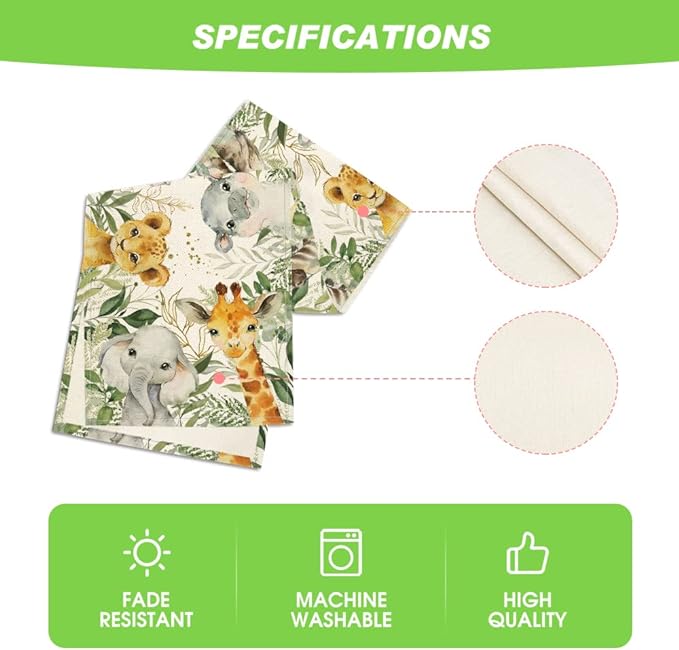 Artoid Mode Animals Elephant Giraffe Baby Shower Table Runner, Seasonal Spring Summer Kitchen Dining Table for Home Party Decor 13x48 Inch
