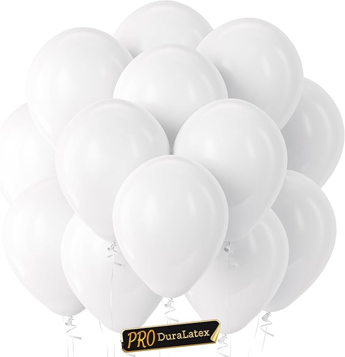 Bezente Pro Duralatex White Balloons - 3.2g Premium 100 Pack 12 inch White Balloons for Long-Lasting Professional Party Decorations, Large Wedding Birthday Graduation Bridal Shower