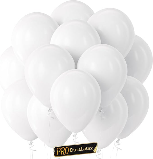 Bezente Pro Duralatex White Balloons - 3.2g Premium 100 Pack 12 inch White Balloons for Long-Lasting Professional Party Decorations, Large Wedding Birthday Graduation Bridal Shower
